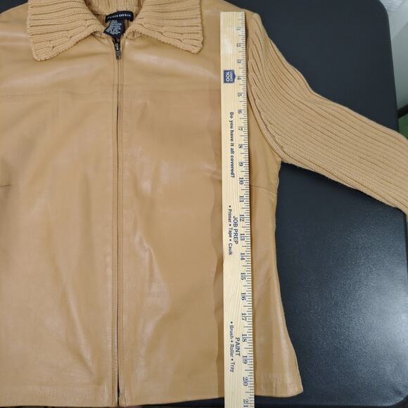 Maurice Sasson Women's Medium Dark Tan‎ Genuine Leather and Knit Sweater - Picture 13 of 14